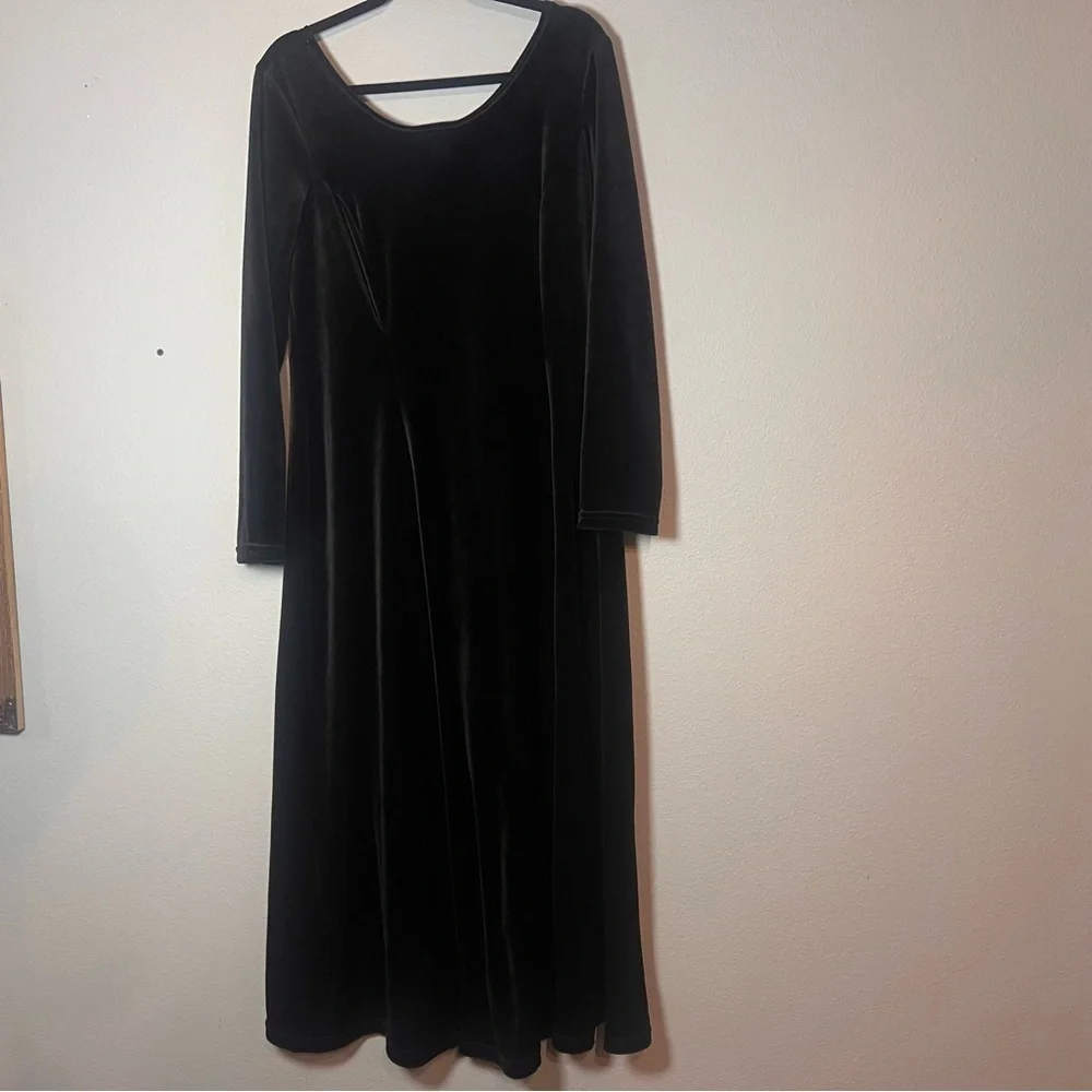 Vintage Coldwater Creek Velvet Maxi Dress Long Sleeve Black Size 16
